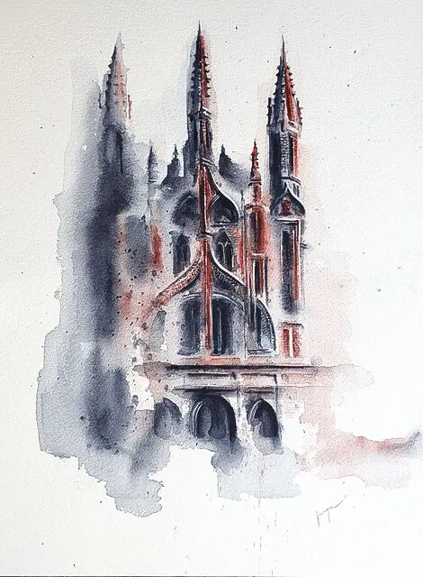 St Anne’s Church, a watercolour painting by Jurga Vilimaite